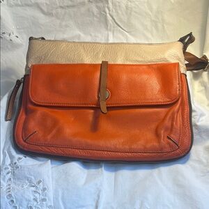 Vintage Danier Two-Tone Leather Crossbody Bag - Orange & Cream